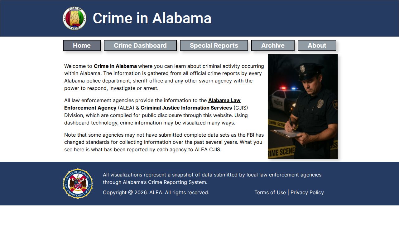 Crime in Alabama data for Calhoun County criminal records context