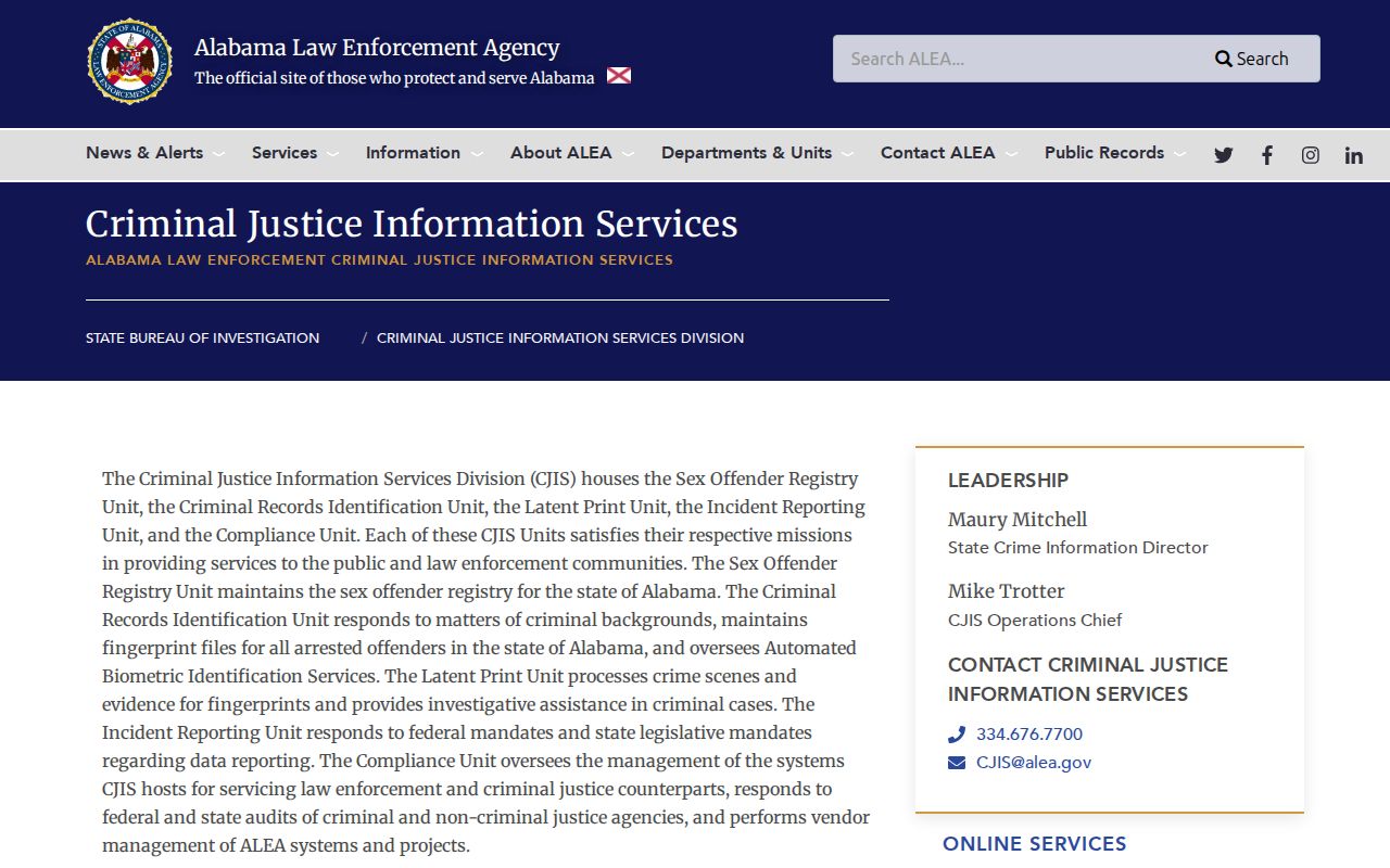 ALEA criminal history services for Calhoun County records