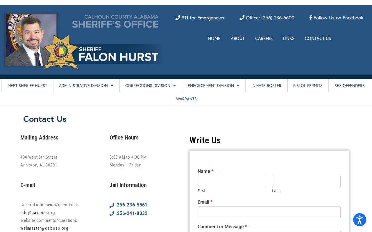 Calhoun County sheriff criminal record contact lines