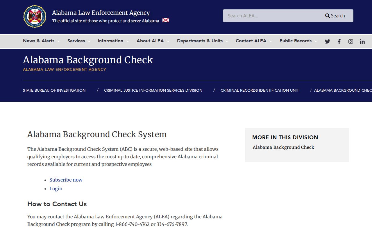 ALEA personal Calhoun County criminal history review instructions