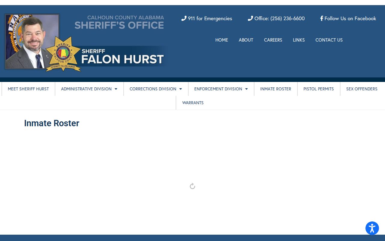 Calhoun County arrest history inmate roster landing page