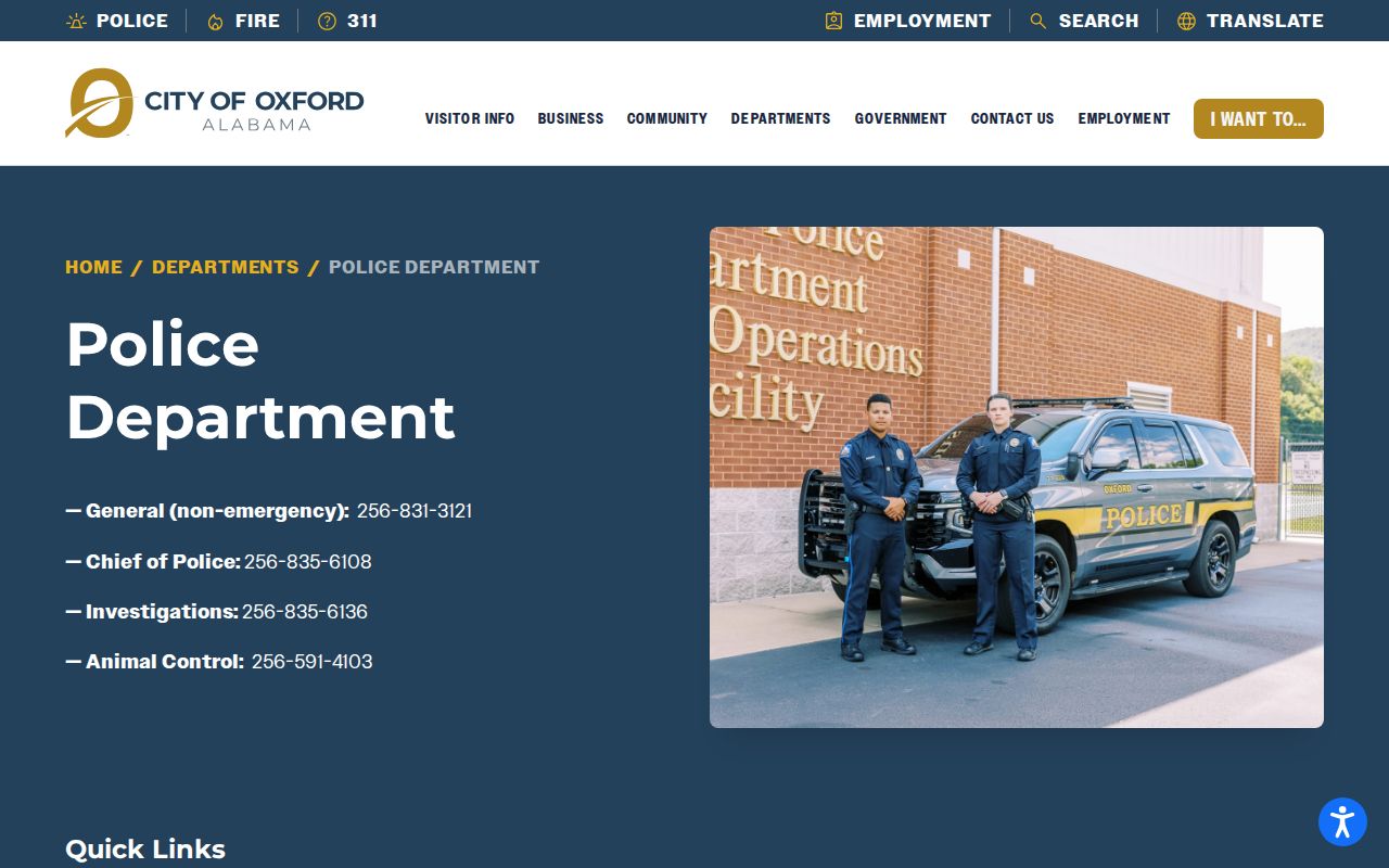 Oxford Police Department criminal records contact page