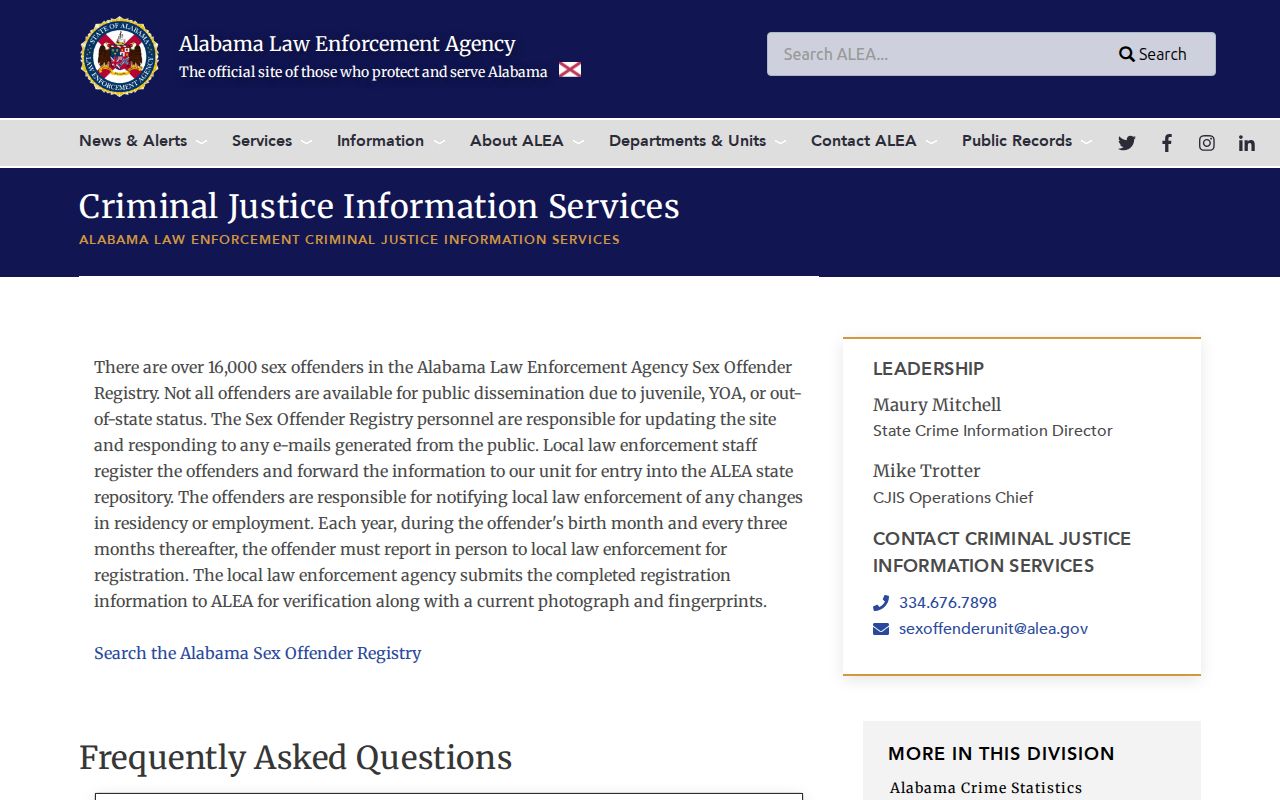 ALEA registry FAQ for a Calhoun County sex offender search