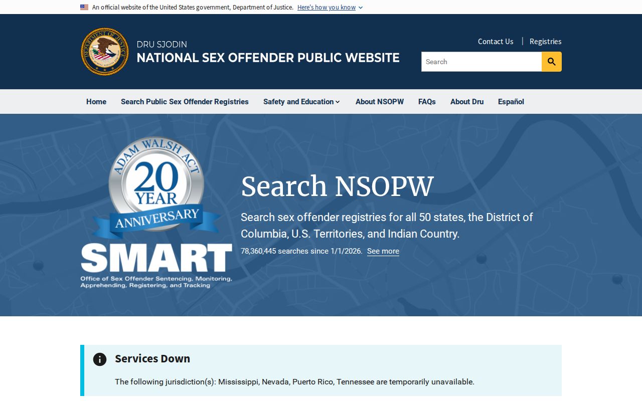 National registry layer for a Calhoun County sex offender search