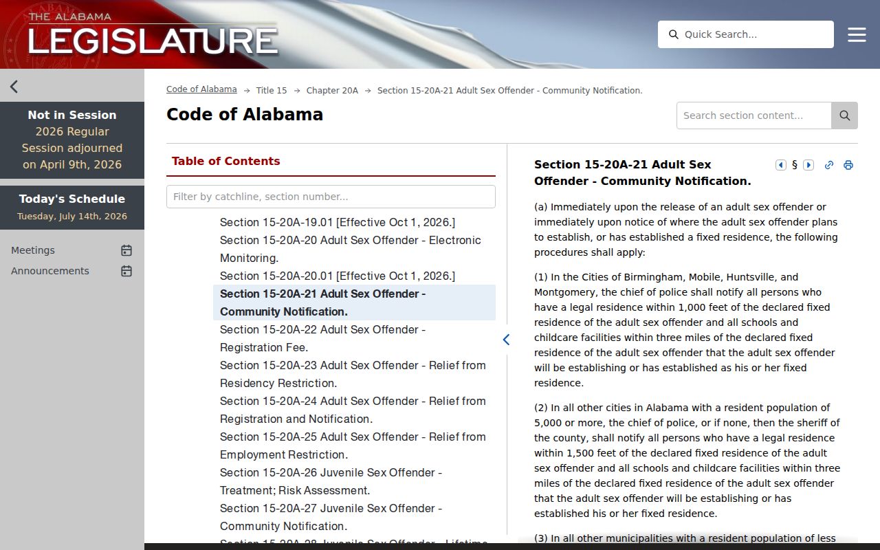 Alabama notice distance law for Calhoun County registry records